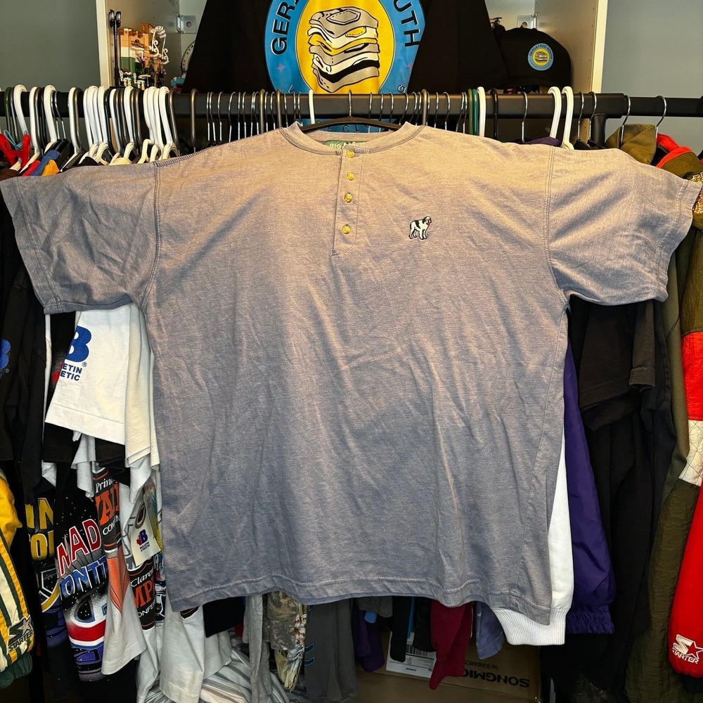 Vintage Big Dogs Henley Shirt Gray Embroidered Logo XXL